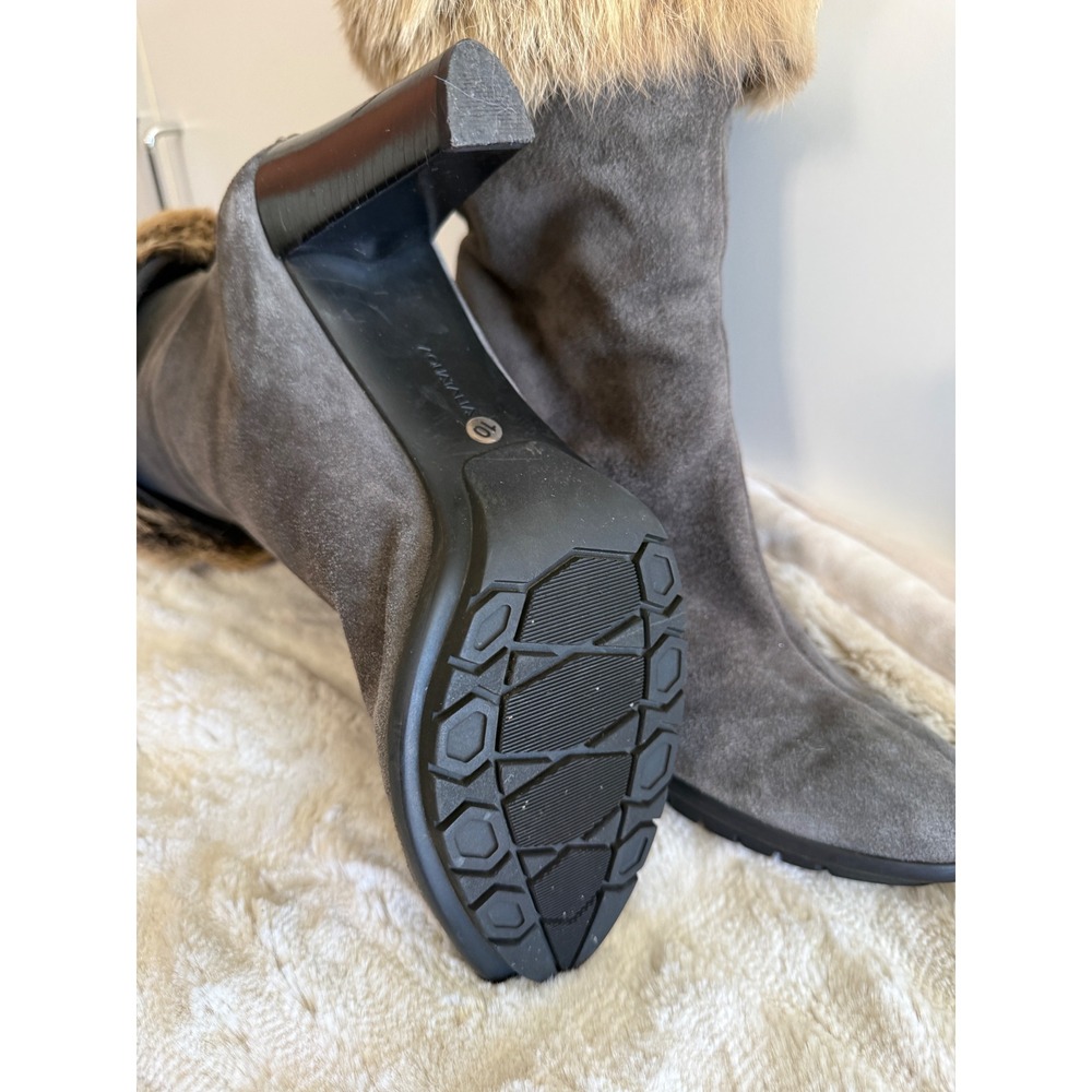 Aquatalia Suede Faux Fur Trim Mid Calf Heel Boots Women's 10 - Picture 8 of 9